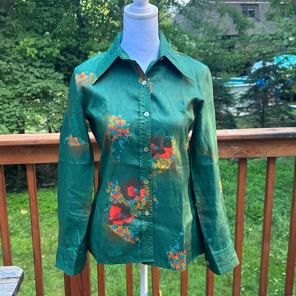 Vibrant Green Floral Button-Down Shirt